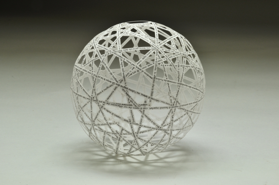 Babele, 2013. Paper. Sphere mades with strips of “La Biblioteca di Babele”. Diameter cm. 8